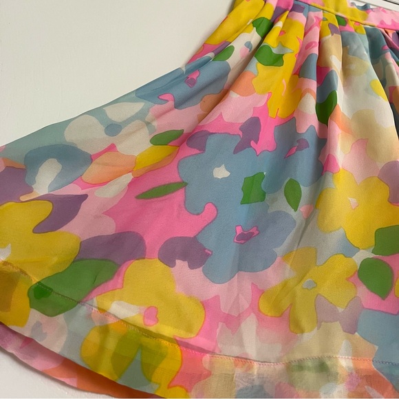 Vintage 80s Emanuel Ungaro Bright Floral Sheer Silk A-Line Flowy Skort size 2 - Picture 4 of 9
